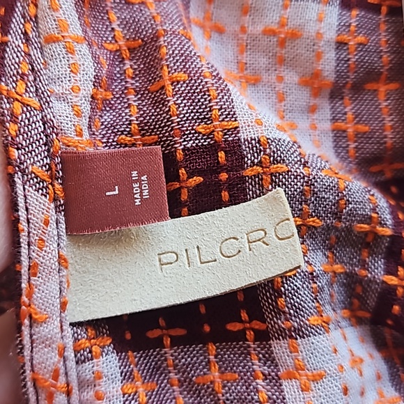 Anthropologie Pilcro Plaid Checkered Deep-V Women's Long Sleeve Blouse Women L - Picture 3 of 12